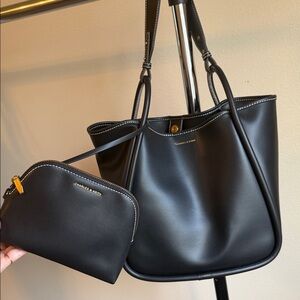 Charles & Keith Lyla Tubular Slouchy Tote Bag - Black